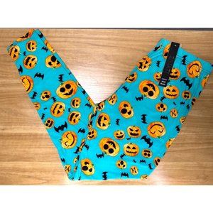 Halloween Leggings Bats Pumpkin Jack O Lantern Soft Blue Orange Medium